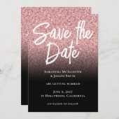 Roze Rose Gold Glitter Black Ombre Save The Date (Voorkant / Achterkant)