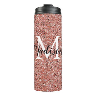 Roze Rose Gold Glitter Chic Monogram Naam Thermosbeker