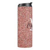 Roze Rose Gold Glitter Chic Monogram Naam Thermosbeker (Gedraaid links)