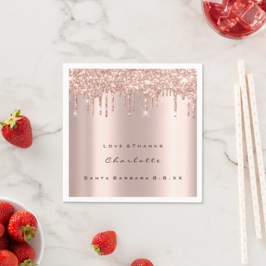 Roze Rose Gold Glitter Drips Spark Sweet 16 Bridal Servet (Insitu)