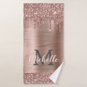 Roze Rose Gold Glitter Drivers Elegant Monogram Badhanddoek