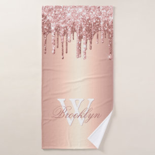 Roze Rose Gold Glitter druppelt roze metalen monog Badhanddoek