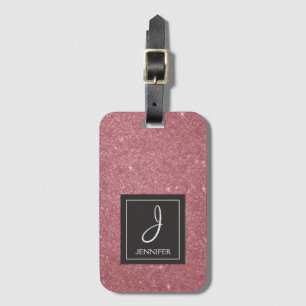 Roze Rose Gold Glitter Elegant Monogram Bagage Lab Bagagelabel