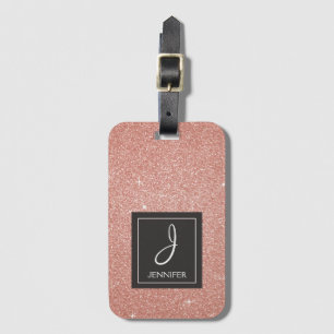 Roze Rose Gold Glitter Elegant Monogram Bagage Lab Bagagelabel