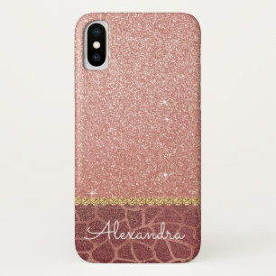 Roze Rose Gold Glitter en Sparkle Animal Print iPhone X Hoesje