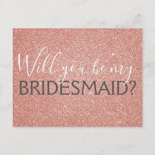 Roze Rose Gold Glitter en Sparkle Bridesmaid Uitnodiging Briefkaart