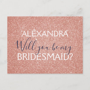 Roze Rose Gold Glitter en Sparkle Bridesmaid Uitnodiging Briefkaart