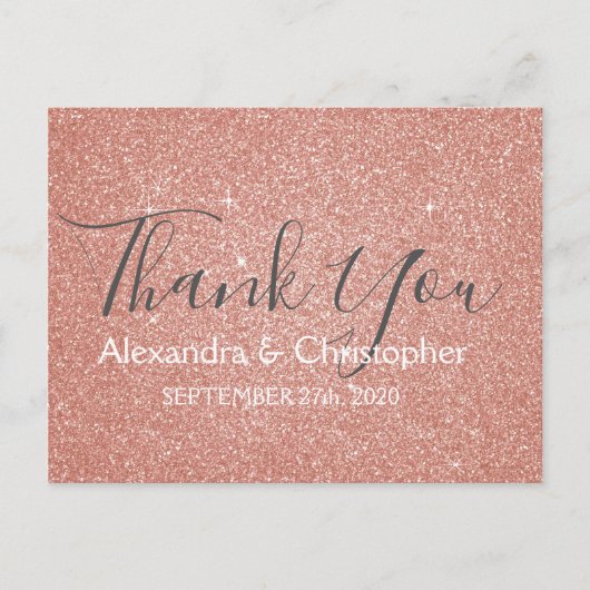 Roze Rose Gold Glitter en Sparkle Dank U Briefkaart (Voorkant)