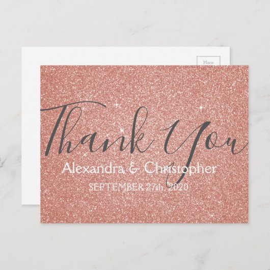 Roze Rose Gold Glitter en Sparkle Dank U Briefkaart (Voorkant / Achterkant)