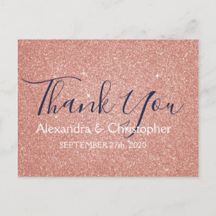 Roze Rose Gold Glitter en Sparkle Dank U Briefkaart