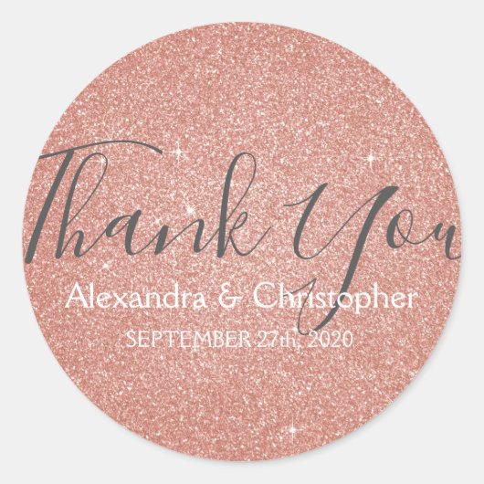 Roze Rose Gold Glitter en Sparkle Dank U Ronde Sticker (Voorkant)