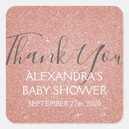 Roze Rose Gold Glitter en Sparkle Dank U Vierkante Sticker (Voorkant)