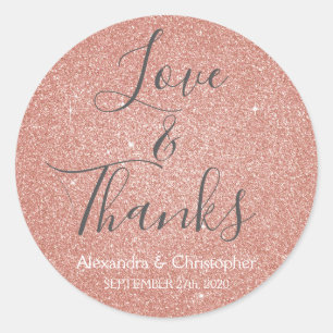 Roze Rose Gold Glitter en Sparkle Love & Bedankt Ronde Sticker