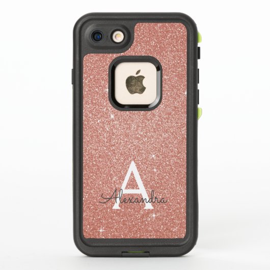 Roze Rose Gold Glitter en Sparkle Monogram (Achterkant)