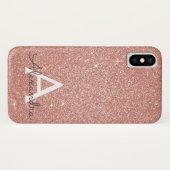 Roze Rose Gold Glitter en Sparkle Monogram Case-Mate iPhone Case (Achterkant (horizontaal))