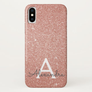 Roze Rose Gold Glitter en Sparkle Monogram iPhone X Hoesje