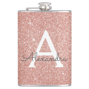 Roze Rose Gold Glitter en Sparkle Monogram Heupfles