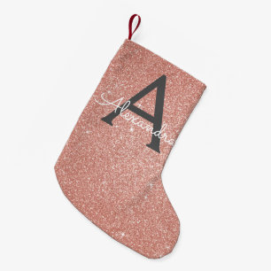 Roze Rose Gold Glitter en Sparkle Monogram Kleine Kerstsok