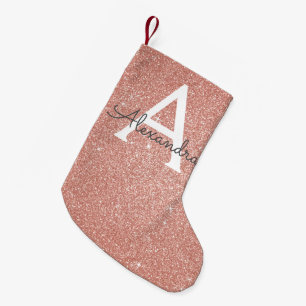 Roze Rose Gold Glitter en Sparkle Monogram Kleine Kerstsok