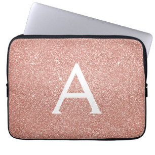 Roze Rose Gold Glitter en Sparkle Monogram Laptop Sleeve