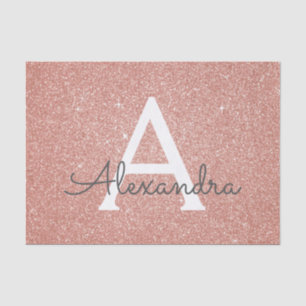 Roze Rose Gold Glitter en Sparkle Monogram Tissuepapier