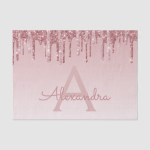 Roze Rose Gold Glitter en Sparkle Monogram Tissuepapier