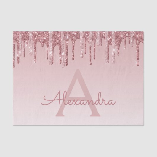 Roze Rose Gold Glitter en Sparkle Monogram Tissuepapier (Voorkant)