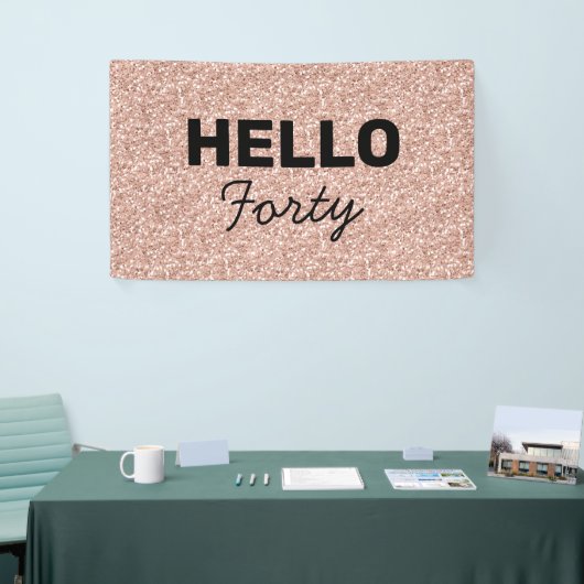 Roze Rose Gold Glitter Hallo 40e verjaardag Spandoek (Beurs)