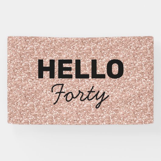 Roze Rose Gold Glitter Hallo 40e verjaardag Spandoek (Horizontaal)