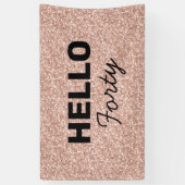 Roze Rose Gold Glitter Hallo 40e verjaardag Spandoek (Verticaal)