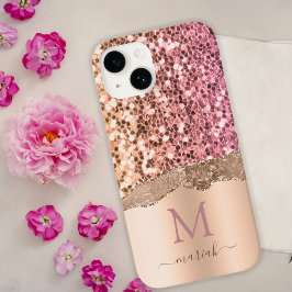 Roze Rose Gold - Glitter Initialen Moderne Monogra Case-Mate iPhone 14 Hoesje