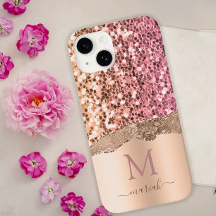 Roze Rose Gold - Glitter Initialen Moderne Monogra Case-Mate iPhone 14 Hoesje