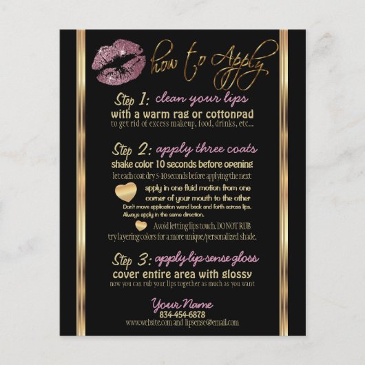 Roze Rose Gold Glitter Lip Instructies Flyer (Voorkant)