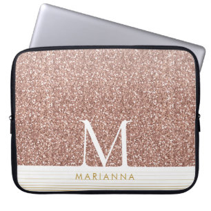 Roze Rose Gold Glitter Moderne Monogram laptop Sleeve