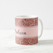 Roze Rose Gold Glitter Monogram Naam Koffiemok (Voorkant rechts)