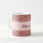 Roze Rose Gold Glitter Monogram Naam Koffiemok (Voorkant links)