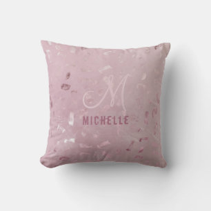Roze Rose Gold Glitter Monogram Naam Michelle Kussen
