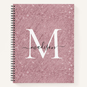 Roze Rose Gold Glitter Monogram Script Sparkle Notitieboek