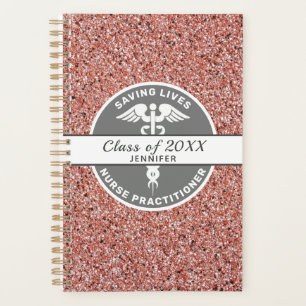 Roze Rose Gold Glitter Naam verpleegkundige arts Planner