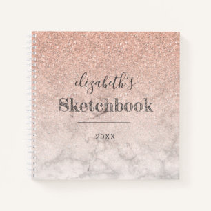 Roze Rose Gold Glitter Ombre Marble Sketchbook Notitieboek