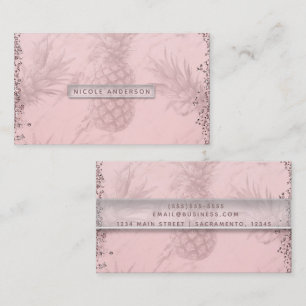 Roze Rose Gold Glitter Pineappel Tropische afbeeld Visitekaartje