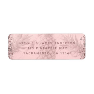 Roze Rose Gold Glitter Pineappel Tropische Partij Etiket
