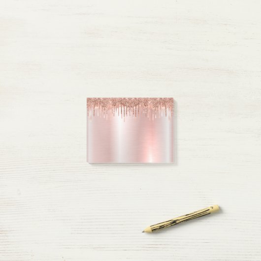 Roze Rose Gold Glitter Post-it® notes (Op bureau)