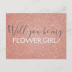 Roze Rose Gold Glitter & Sparkle Bloemenmeisje Uitnodiging Briefkaart