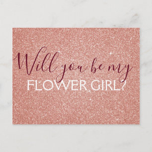 Roze Rose Gold Glitter & Sparkle Bloemenmeisje Uitnodiging Briefkaart