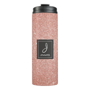 Roze Rose Gold Glitter Sparkle Elegant Monogram Thermosbeker