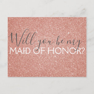 Roze Rose Gold Glitter & Sparkle Maid of Honor Uitnodiging Briefkaart