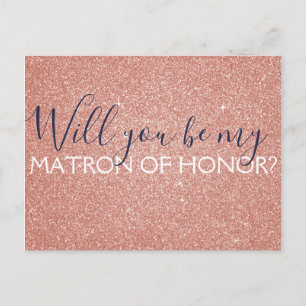 Roze Rose Gold Glitter & Sparkle Matron of Honor Uitnodiging Briefkaart