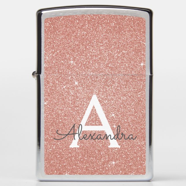 Roze Rose Gold Glitter & Sparkle Monogram (Voorkant)