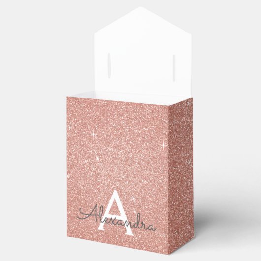 Roze Rose Gold Glitter & Sparkle Monogram Bedankdoosjes (Geopend)
